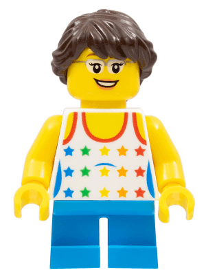 LEGO Shirt with Female Rainbow Stars Pattern Dark Azure Short Legs Glasses Eyelashes Dark Br (twn204a) Town / City Minifigure