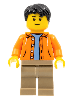 LEGO Orange Jacket with Hood over Light Blue Sweater Black Short Tousled Hair (twn212) minifigure