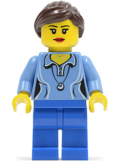 LEGO Medium Blue Female Shirt with Two Buttons and Shell Pendant Dark Brown Ponytail and Swept Sideways Fringe (twn213) minifigure