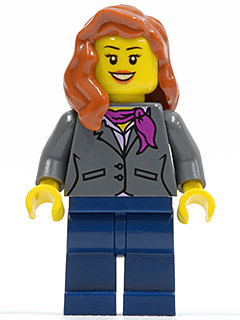LEGO Dark Bluish Gray Jacket with Magenta Scarf Dark Orange Female Hair over Shoulder (twn217) Town / City Minifigure