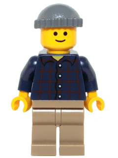 LEGO Plaid Button Shirt Dark Bluish Gray Knit Cap Standard Grin (Pool Player) (twn219) minifigure