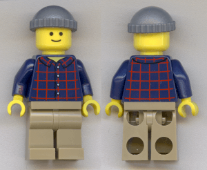 LEGO Plaid Button Shirt with Back Print Dark Bluish Gray Knit Cap Standard Grin (Pool Player (twn219a) Town / City Minifigure