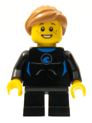 LEGO Wetsuit with Blue Sign Black Short Legs Medium Nougat Ponytail and Swept Sideways Fringe (twn226) Town / City Minifigure