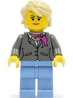 LEGO Dark Bluish Gray Jacket with Magenta Scarf Tan Hair (Grandma) (twn236) minifigure