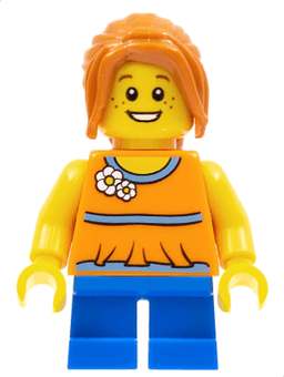 LEGO Girl Blue Short Legs Dark Orange Hair Ponytail Long with Side Bangs (twn238) minifigure