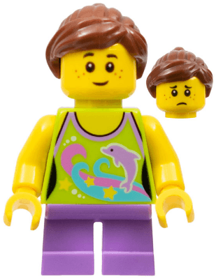 LEGO Girl Dolphin Top Reddish Brown Ponytail and Swept Sideways Fringe (twn241) Town / City Minifigure