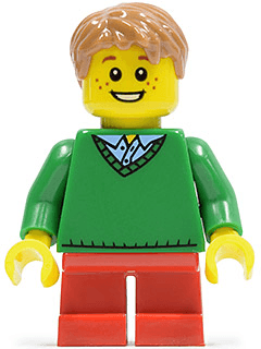 LEGO Boy Green V-Neck Sweater Red Short Legs (twn242) Town / City Minifigure