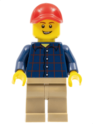 LEGO Plaid Button Shirt Red Cap with Hole Lopsided Grin with Teeth (twn246) Town / City Minifigure