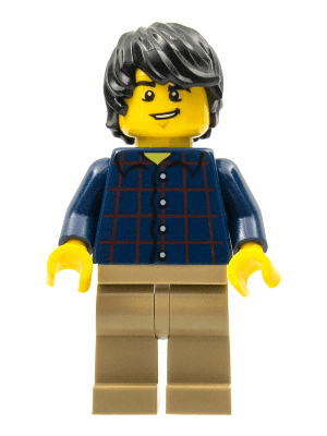 LEGO Plaid Button Shirt Black Tousled Hair Lopsided Grin Chin Dimple (twn255) Town / City Minifigure
