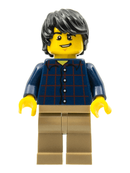 LEGO Plaid Button Shirt Black Tousled Hair Lopsided Grin Chin Dimple (twn255) minifigure