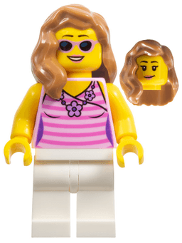 LEGO Dark Pink Striped Top Medium Nougat Female Hair over Shoulder (twn284) minifigure