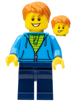 LEGO Dark Azure Hoodie with Green Striped Shirt (twn287) minifigure