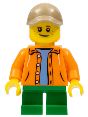 LEGO Boy Green Short Legs Dark Tan Cap with Hole (twn291) Town / City Minifigure
