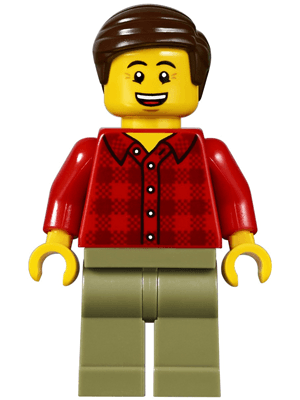 LEGO Dad Red Plaid Flannel Shirt Olive Green Legs Dark Brown Smooth Hair (twn295) Town / City Minifigure