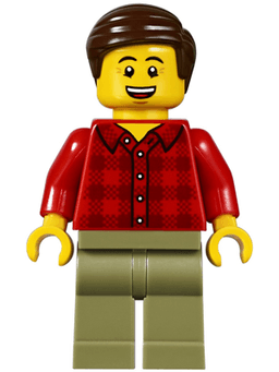 LEGO Dad Red Plaid Flannel Shirt Olive Green Legs Dark Brown Smooth Hair (twn295) minifigure