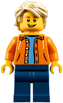 LEGO Orange Jacket with Hood over Light Blue Sweater Tan Tousled Hair (twn305) minifigure