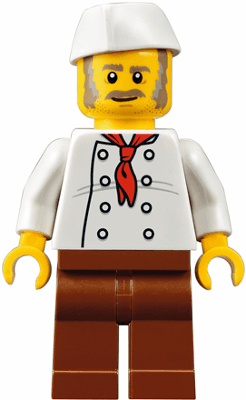 LEGO Chef Moustache Dark Tan and Gray Sideburns Stubble Wrinkles on Shirt (twn310) minifigure