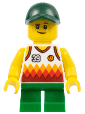 LEGO Boy Jersey with #39 Green Short Legs Dark Green Cap (twn329) Town / City Minifigure