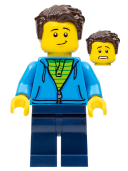 LEGO Man Dark Azure Hoodie with Green Striped Shirt Dark Brown Hair (twn331) minifigure