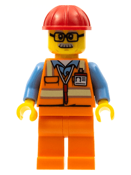 LEGO Orange Safety Vest with Reflective Stripes Red Construction Helmet Glasses (twn346) minifigure