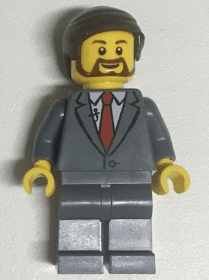 LEGO Suit Jacket Buttoned with Red Tie Dark Brown Smooth Hair (twn347) Town / City Minifigure