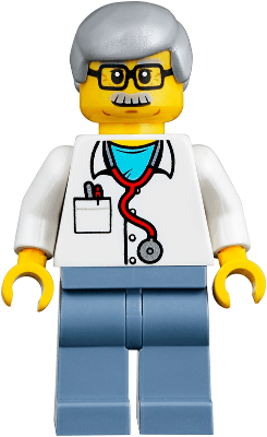 LEGO Veterinarian Dr. Jones with Light Bluish Gray Hair Glasses Red Stethoscope and Sand Blue (twn357) Town / City Minifigure