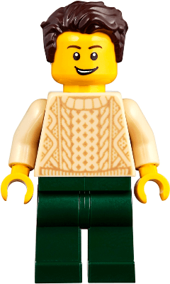 LEGO Man with Dark Brown Hair Tan Sweater and Dark Green Legs (twn359) minifigure