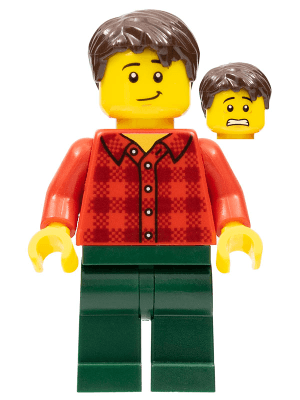 LEGO Man Red Plaid Flannel Shirt Dark Green Pants Dark Brown Hair (twn363) Town / City Minifigure