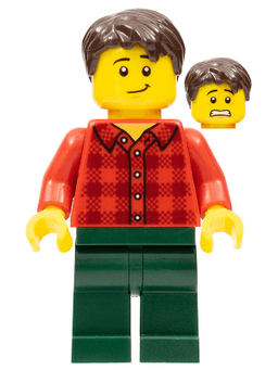 LEGO Man Red Plaid Flannel Shirt Dark Green Pants Dark Brown Hair (twn363) minifigure