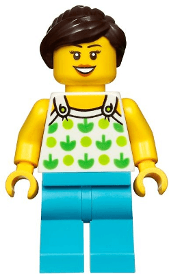 LEGO Female White Halter Top with Green Apples and Lime Spots Medium Azure Legs Dark Brown Ponytail (twn367) minifigure