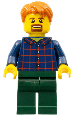 LEGO Man with Plaid Button Shirt Dark Orange Hair (twn371) Town / City Minifigure