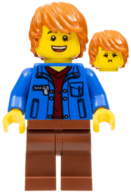 LEGO Male with Blue Jacket over Dark Red V-Neck Sweater and Reddish Brown Legs (twn378) minifigure