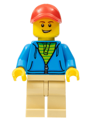 LEGO Man Dark Azure Hoodie with Green Striped Shirt Red Cap (twn380) Town / City Minifigure