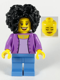 LEGO Female Bushy Black Hair Medium Lavender Jacket on Lavender Shirt (twn385) minifigure