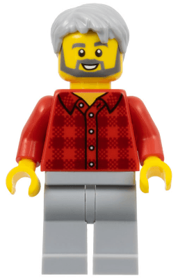 LEGO Male Red Plaid Flannel Shirt Light Bluish Gray Hair Dark Bluish Gray Beard (twn387) minifigure