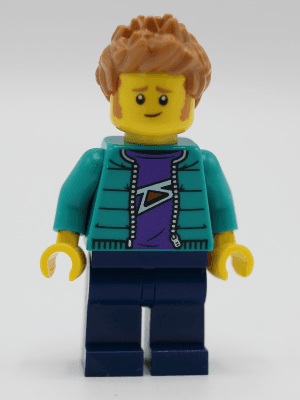 LEGO Male with Purple Shirt Dark Turquoise Jacket (twn390) Town / City Minifigure
