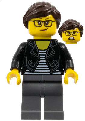 LEGO Female with Striped Black and White Shirt Dark Brown Hair (twn391) Town / City Minifigure