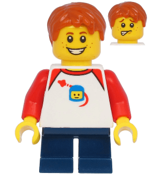 LEGO Boy with Classic Space Shirt with Red Sleeves Dark Blue Short Legs Dark Orange Hair (twn397) Town / City Minifigure