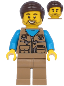 LEGO Male with Dark Tan Vest Over Dark Azure Shirt Dark Brown Hair (twn398) minifigure