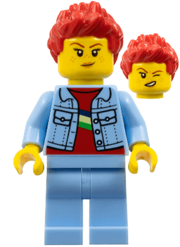 LEGO Woman Bright Light Blue Denim Jacket Bright Light Blue Legs Red Spiked Hair (twn440) minifigure