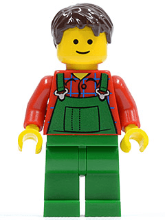 LEGO Overalls Farmer Green Dark Brown Short Tousled Hair Standard Grin (twn445) minifigure