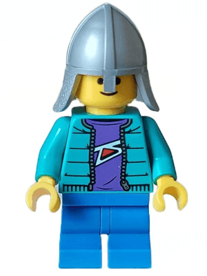 LEGO Child Dark Turquoise Jacket Dark Purple Shirt Blue Medium Legs Flat Silver Helmet (twn449) Town / City Minifigure
