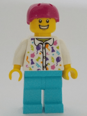 Man - White Party Shirt, Medium Azure Legs, Magenta Helmet