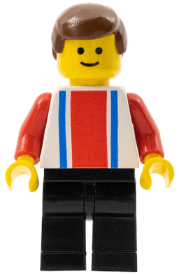 Vertical Lines Red & Blue - Red Arms - Black Legs, Brown Male Hair