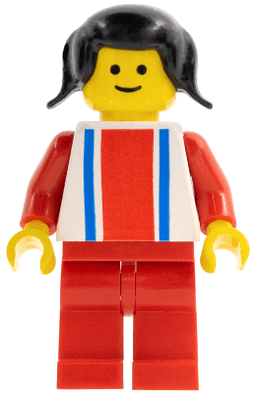Vertical Lines Red & Blue - Red Arms - Red Legs, Black Pigtails Hair
