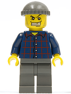 LEGO Plaid Button Shirt Dark Gray Knit Cap White Teeth with Gold Tooth Stubble (Armored Car Bandit) (wc002) minifigure