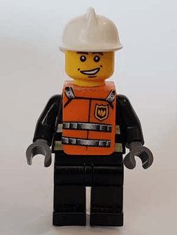 LEGO Reflective Stripes White Fire Helmet Smile Orange Vest with Straps and Fire Logo and 'FIRE' Pattern (Stickers) (wc024s) minifigure