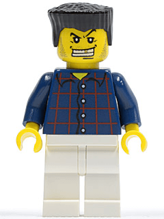 LEGO Plaid Button Shirt Black Flat Top White Teeth with Gold Tooth Stubble (wc028) Town / City Minifigure
