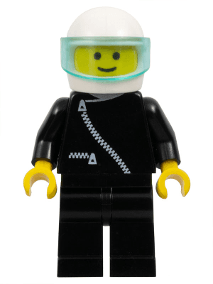 Jacket with Zipper - Black, Black Legs, White Helmet, Trans-Light Blue Visor