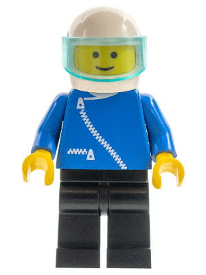 Jacket with Zipper - Blue, Black Legs, White Helmet, Trans-Light Blue Visor